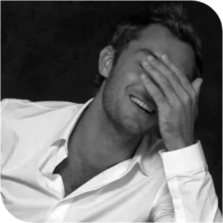 📎 90f287a1 người đàn ông, vò đầu bứt tai, chân dung, trắng đen, nụ cười, diễn viên telegram sticker