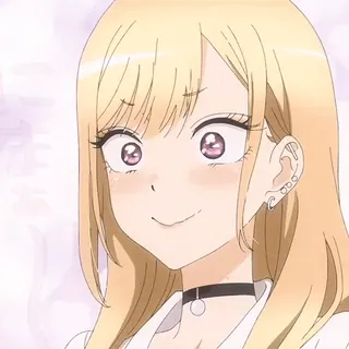 💛 ffca2c88 Marin Kitagawa My Dress-Up Darling Anime, Mädchen, blond, süß, Choker, Ohrringe, lächelnd telegram sticker