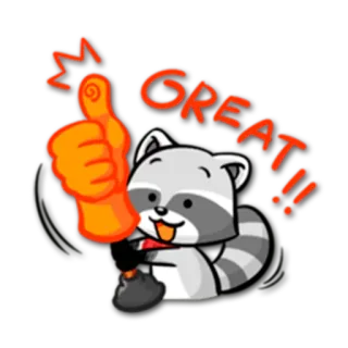 👍 07cc4f27 GREAT!! raton laveur, pouce levé, super, mignon, positif telegram sticker