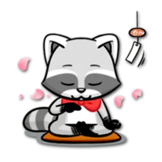 👔 9b7c939a raton laveur, méditation, mignon, animal, dessin animé, nœud papillon, paisible telegram sticker