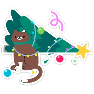 🎄 4263ac54 chat, sapin de Noël, noël, fête, animal de compagnie, ornements, décoration telegram sticker
