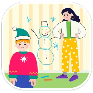 😠 90b68795 enfant, maman, bonhomme de neige, dessin, autocollant, fâché, dessin animé telegram sticker