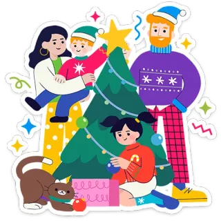 👨‍👩‍👧‍👦 ce421920 famille, noël, fêtes, arbre, chat, cadeaux, hiver telegram sticker