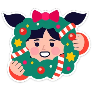 🎄 78f85ebf ragazza, ghirlanda, natale, festivo, vacanza, cartone animato telegram sticker