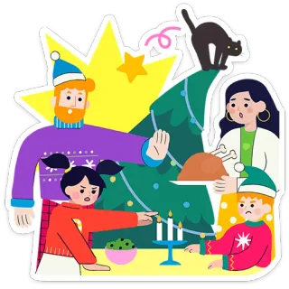 🎄 b2dd644e natale, famiglia, cena, vacanze, cartoni animati, illustrazione, festivo telegram sticker
