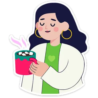 🎄 f597a5ed Donna, Bevanda, Cioccolata calda, Marshmallow, Relax, Accogliente, Calma, Donna con tazza telegram sticker