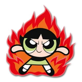🔥 653179f6 Buttercup Powerpuff Girls kartun, marah, gadis, api whatsapp sticker