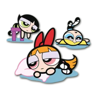 😫 e143047e Blossom The Powerpuff Girls kartun, mengantuk, gadis, kekanak-kanakan whatsapp sticker
