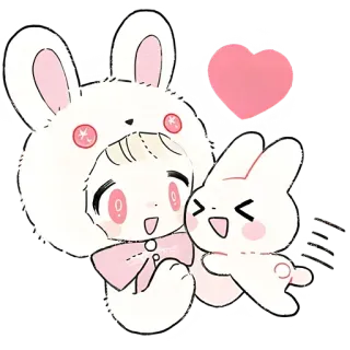 😍 a81cd1c7 Hase, süß, kawaii, Kaninchen, Herz, Cartoon whatsapp sticker