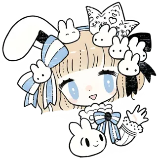✋ d262dade Anime, Cartoon, Süß, Kawaii, Hase, Kaninchen, Schleife, Zeichnung whatsapp sticker