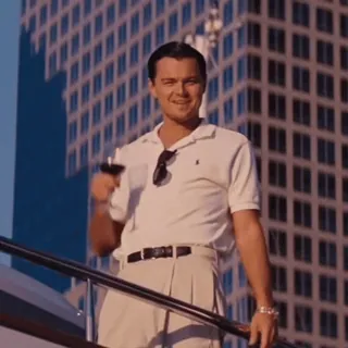 🍷 360bac80 Jordan Belfort The Wolf of Wall Street leonardo dicaprio, kekayaan, kemewahan, kesuksesan, tersenyum, broker, keuangan whatsapp sticker