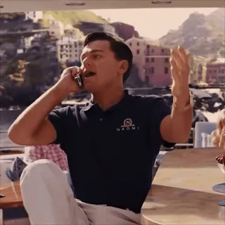 👏 88dd4b10 Jordan Belfort The Wolf of Wall Street leonardo dicaprio, film, film, perahu, berbicara, uang whatsapp sticker