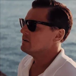 😯 9d02fbaf Leonardo DiCaprio The Wolf of Wall Street aktor, film, pria, kacamata hitam, potret whatsapp sticker