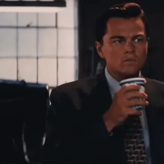 😠 cf084d02 Leonardo DiCaprio The Wolf of Wall Street aktor, film, setelan, kopi, potret whatsapp sticker