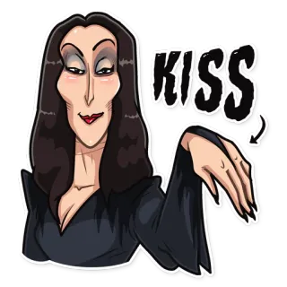☺️ 1f7efe19 Morticia Addams The Addams Family KISS bacio, cartone animato, personaggio, Morticia, La famiglia Addams whatsapp sticker