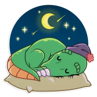 😴 44336a2a 睡觉, 恐龙, 卡通, 可爱, 夜晚, 月亮, 星星, 枕头 telegram sticker