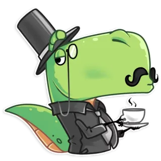 🎩 526faa83 恐龙, 高顶礼帽, 单片眼镜, 胡子, 茶杯, 绅士, 卡通 telegram sticker