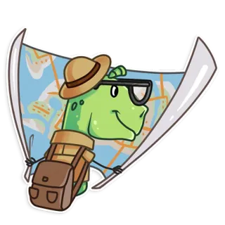 🗺 8a5e8423 恐龙, 旅行, 地图, 冒险, 卡通, 探险家, 背包, 猎游帽 telegram sticker