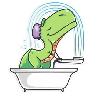 🚿 a2f84988 恐龙, 洗澡, 淋浴, 卡通, 动物, 绿色, 可爱 telegram sticker