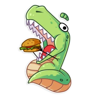 🍔 da86bc86 恐龙, 汉堡, 食物, 卡通, 贴纸, 绿色 telegram sticker