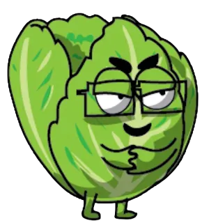 😏 18a79a4a ผักกาดแก้ว, ผัก, การ์ตูน, แว่นตา, อาหาร, ตัวละคร telegram sticker