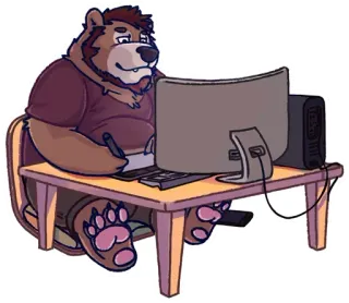 🥺 6b8c4a93 곰, 컴퓨터, 책상, 예술가, 디지털 아트 whatsapp sticker