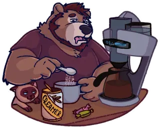 ☹️ b025a648 CREAMER 곰, 커피, 고양이, 크리머, 만화, 피곤한, 아침 whatsapp sticker