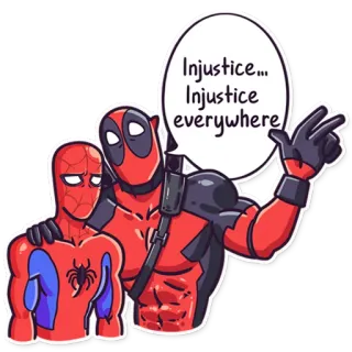 😐 28ce3623 Deadpool Injustice... Injustice everywhere Deadpool, Spider-Man, Injustice, Superheld, Marvel, Strip, Grappig telegram sticker