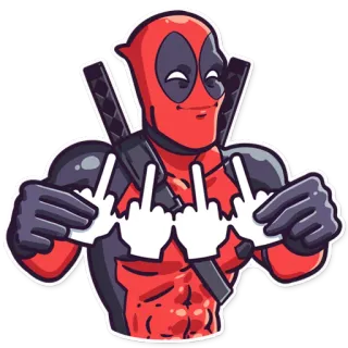 ☺️ 3ad4057b Deadpool deadpool, marvel, superheld, middelvinger, beledigend gebaar, zwaarden, wapens telegram sticker