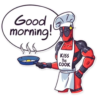 😉 600fa6b2 Deadpool Good morning! deadpool, kok, ochtend, koken, marvel, kus de kok telegram sticker