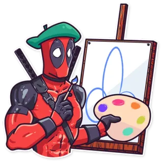 🎨 6b86a3cb Deadpool Deadpool, stripfiguur, Marvel, kunstenaar, schilderij, aanstootgevend telegram sticker