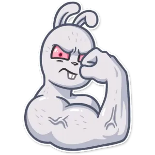 💪 5d39e04c en colère, lapin, muscle, fort, dessin animé, lapin, fitness, animal telegram sticker