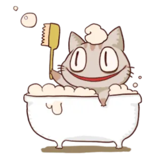 🛁 89a73ea6 kat, bad, schattig, borstel, bubbel, bad, cartoon, dier telegram sticker