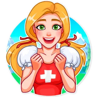 🇨🇭 0b530799 ผู้หญิง, ผมบลอนด์, การ์ตูน, สวิส, ธง, มีความสุข telegram sticker