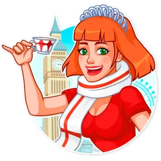 🇬🇧 195598d8 ผู้หญิง, ลอนดอน, ชา, ถ้วย, การ์ตูน, ผู้หญิง, ยิ้ม telegram sticker