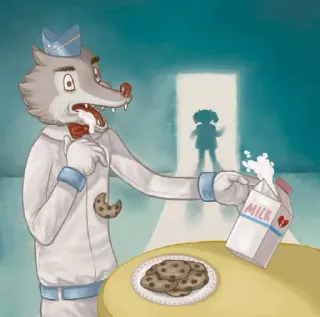 🍪 efc73b90 MILK волк, молоко, печенье, дети, еда, мультфильмы, вторжение в дом telegram sticker