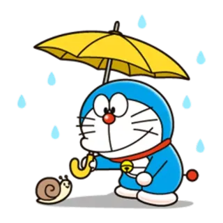 ☔ 5d79100f Doraemon hoạt hình, robot, mèo, ô, mưa, ốc sên telegram sticker