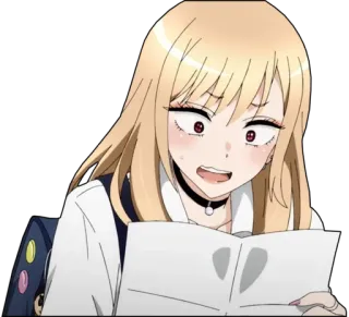 😟 837795ba Marin Kitagawa My Dress-Up Darling anime, ragazza, scioccata, nervosa, preoccupata, carta telegram sticker