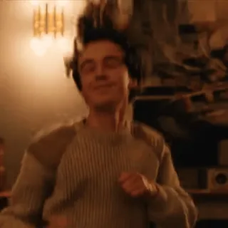 🕺 73812002 คน, เต้น, หูฟัง, เสื้อสเวตเตอร์, ในร่ม telegram sticker