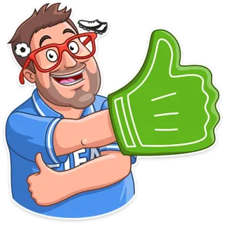 👍 7e418be0 duim omhoog, man, cartoon, bril, positief, goedkeuring, fan telegram sticker