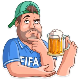 🤔 d89796cb FIFA man, bier, nadenken, groen, pet, drinken telegram sticker