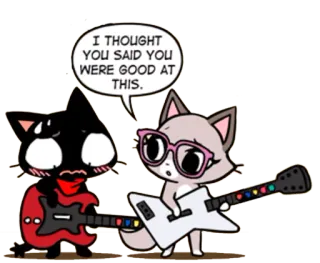 😔 0957c687 I THOUGHT YOU SAID YOU WERE GOOD AT THIS. Katze, Gitarre, Cartoon, Lustig, Comic telegram sticker