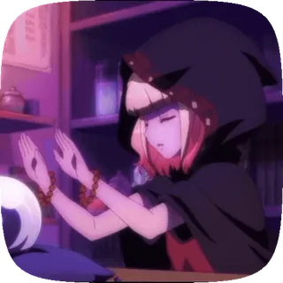 🔮 8879c8fe anime, witch, fortune teller, hood, crystal ball telegram sticker