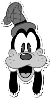 😃 ef083172 Goofy ドジ, ディズニー, アニメキャラクター, クラシックアニメ, 犬, レトロ, 白黒 telegram sticker