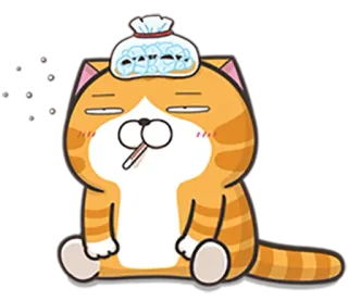 😪 89b4b7ed kot, chory, chory, kreskówka, okład z lodu, gorączka, wyczerpany telegram sticker