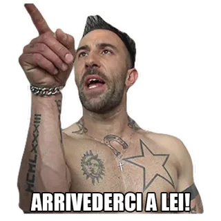 👋 68d2bb35 ARRIVEDERCI A LEI! 男, 指差し, さようなら, イタリア人, タトゥー, 人 telegram sticker