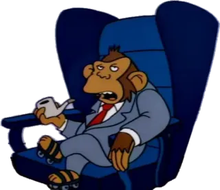 💼 e319a5b3 Affe, Menschenaffe, Anzug, Cartoon, Pfeife, Stuhl telegram sticker