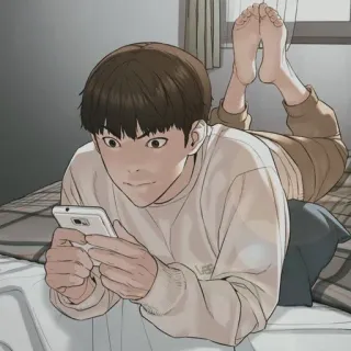 📱 efc3f5b2 persoon, telefoon, cartoon, liggend whatsapp sticker