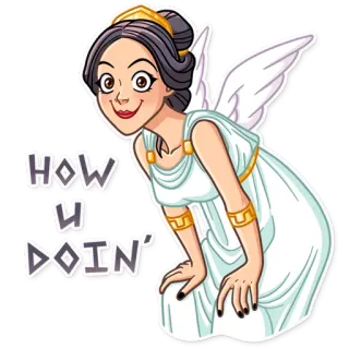 ❓ 4d07fdf3 HOW U DOIN' donna, angelo, cartone animato, come va whatsapp sticker