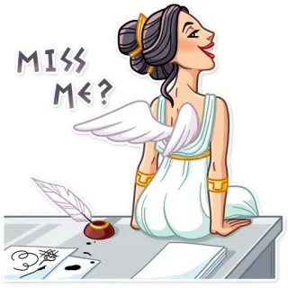 🍑 7ab2d4fc MISS ME? donna, ali, mi manchi, cartone animato, saluto whatsapp sticker
